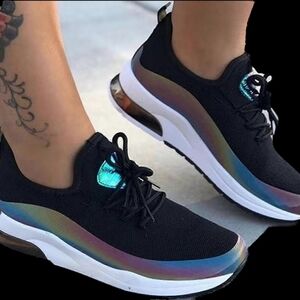 Sleek Black and Iridescent Women's Sneakers